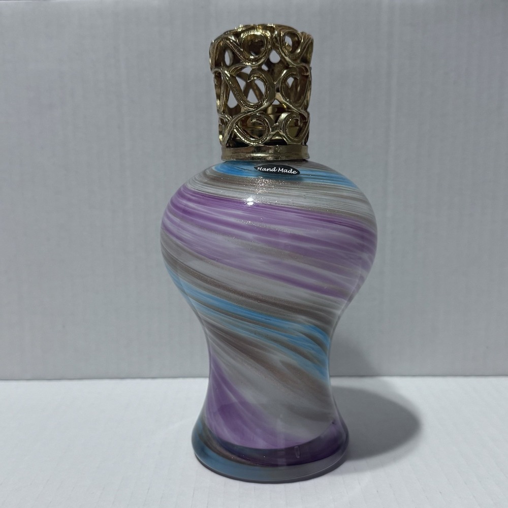 Lamp Paradise Oil Lamp Fragrance Diffuser NO WICK Purple Blue Swirl Glass - Picture 2 of 5